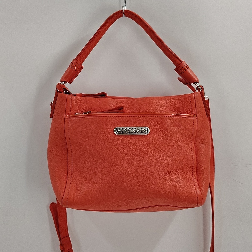 Brighton Coral Orange Leather Crossbody Top Handle Shoulder Bag